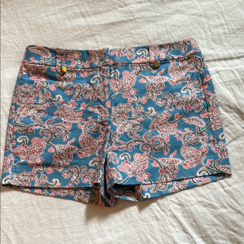 LOFT High Waist Blue and Pink Floral Shorts